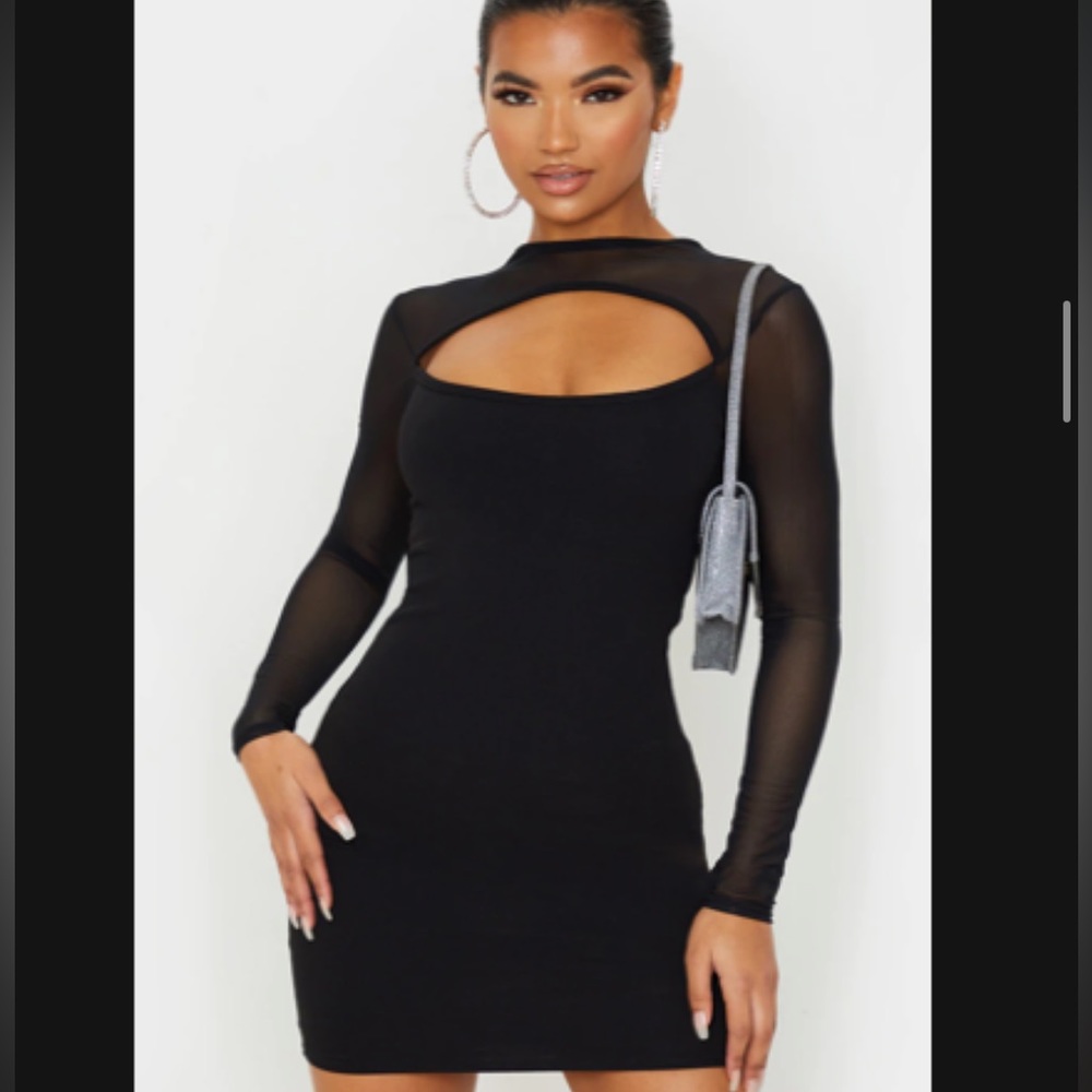 Pretty Little Thing | Black Mesh Cutout Body-con Mini Dress